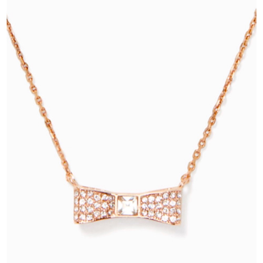 NWT Kate Spade Ready Set Bow Pave mini pendant Rose gold necklace.